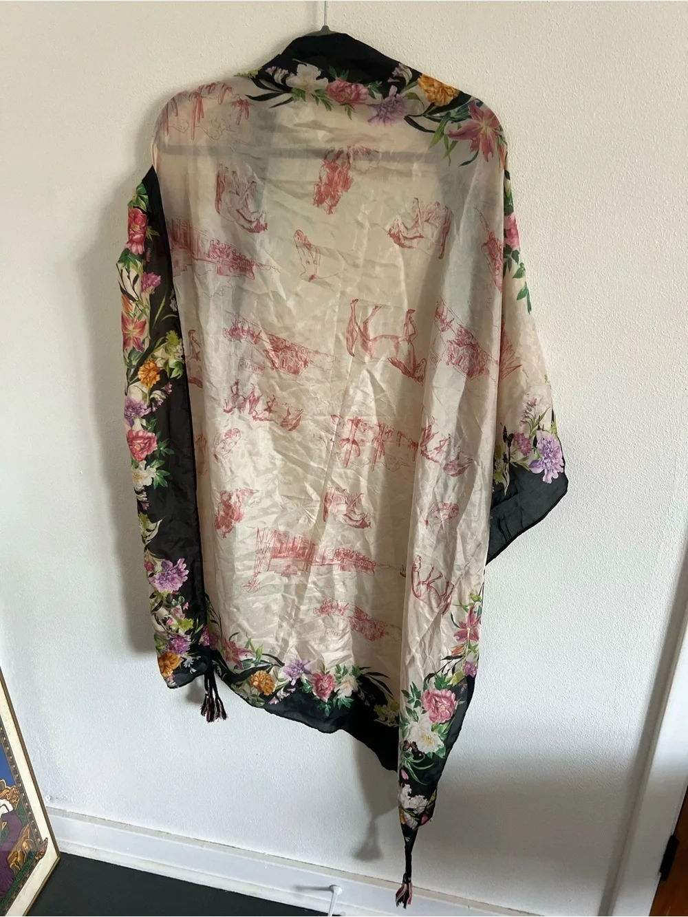 Johnny Was Floral Border Western Inspired Silk Shawl/Scarf